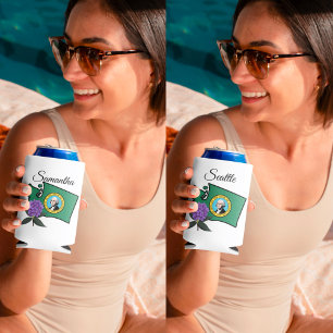 Washington Flag & Flower Pacific Rhododendron Can Cooler