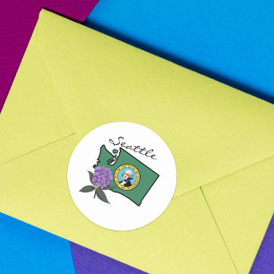 Washington Flag & Flower Pacific Rhododendron Classic Round Sticker