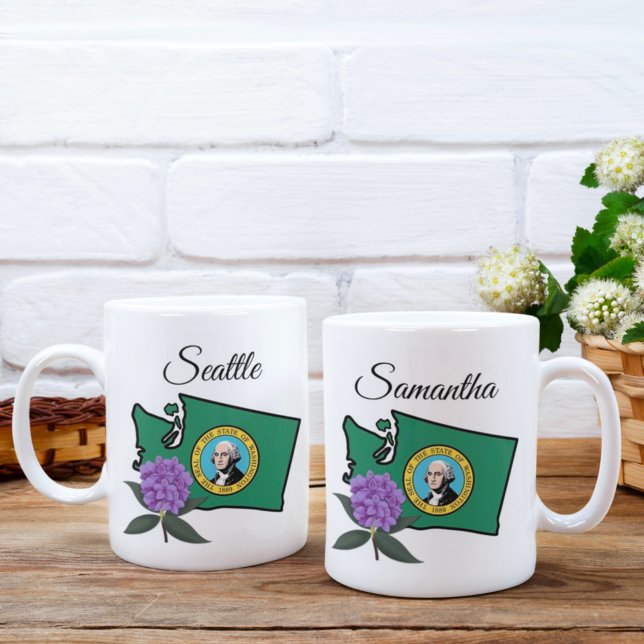 Washington Flag & Flower Pacific Rhododendron Coffee Mug (Creator Uploaded)