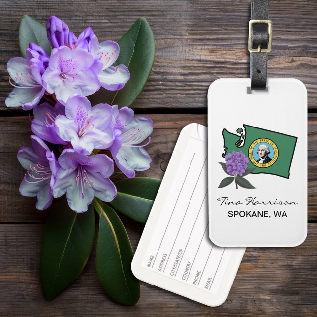 Washington Flag & Flower Pacific Rhododendron Luggage Tag (Creator Uploaded)