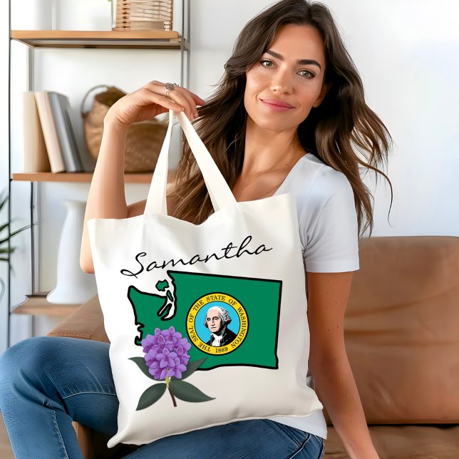 Washington Flag & Flower Pacific Rhododendron Tote Bag (Creator Uploaded)