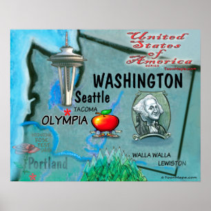 Washington Fun Map Poster