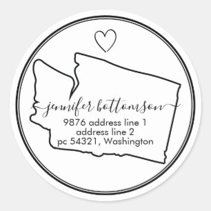Washington home return address Signature heart Classic Round Sticker