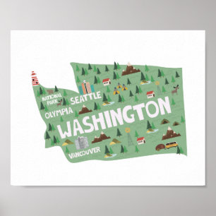 washington Icon Landmarks Map Poster