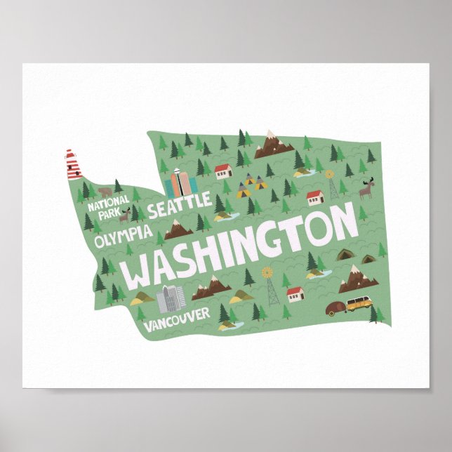 washington Icon Landmarks Map Poster (Front)