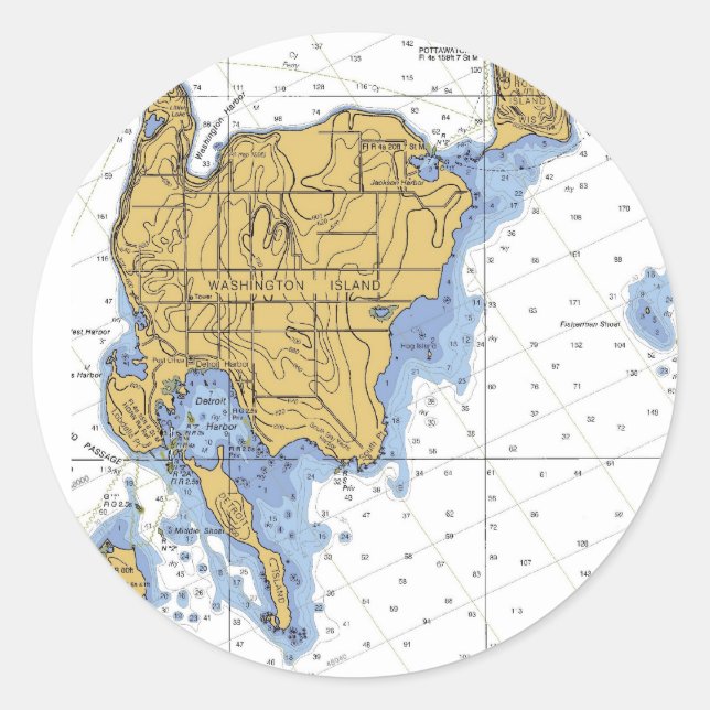 Washington Island, WI Nautical Chart Classic Round Sticker (Front)