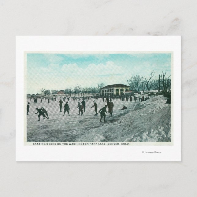 Washington Lake Park Ice Skating Scene Postcard (Front)