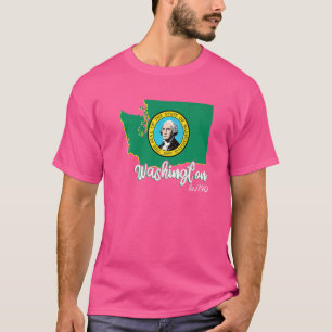 Washington Map Usa State Washington Flag Mens Wome T-Shirt