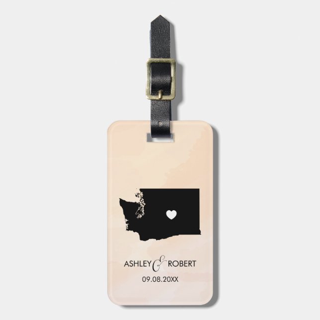 Washington Map Wedding Luggage Tag, Custom Gift Tag (Front Vertical)