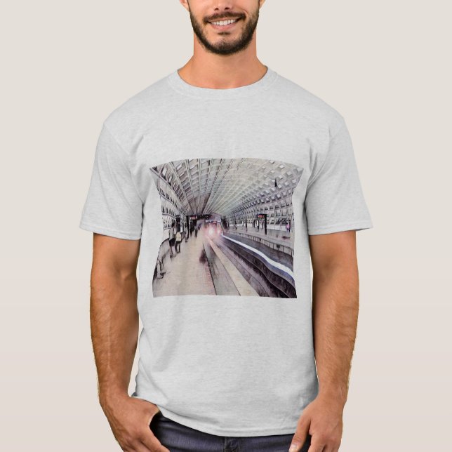 Washington Metro Subway Watercolor Painting T-Shirt (Front)