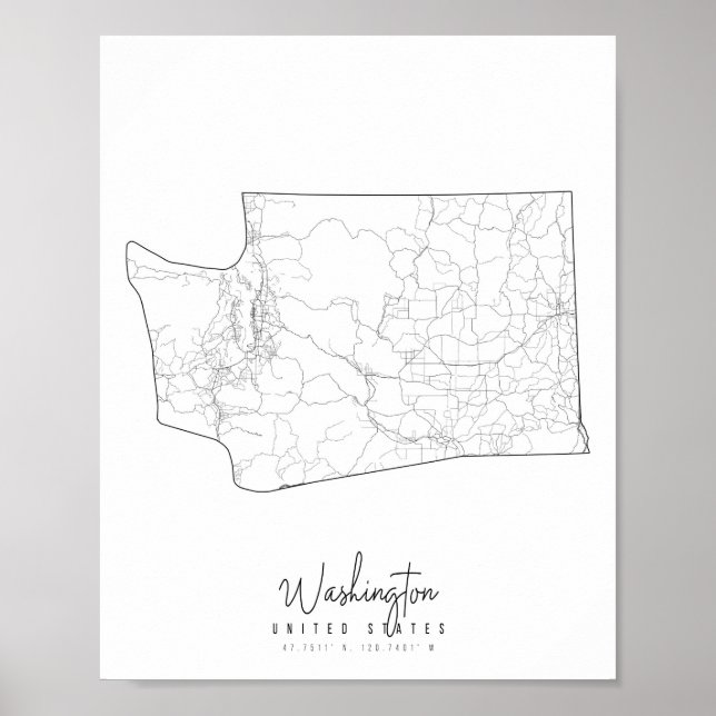 Washington Minimal Street Map Poster (Front)