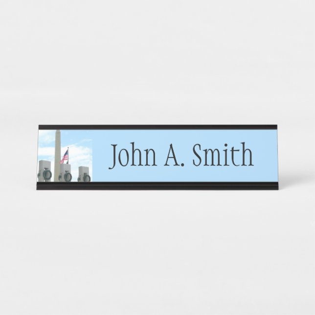 Washington Monument and WWII Memorial in DC Desk Name Plate (Front)