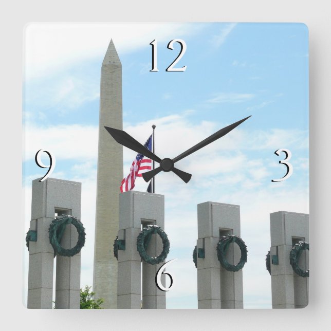 Washington Monument and WWII Memorial in DC Square Wall Clock (Front)