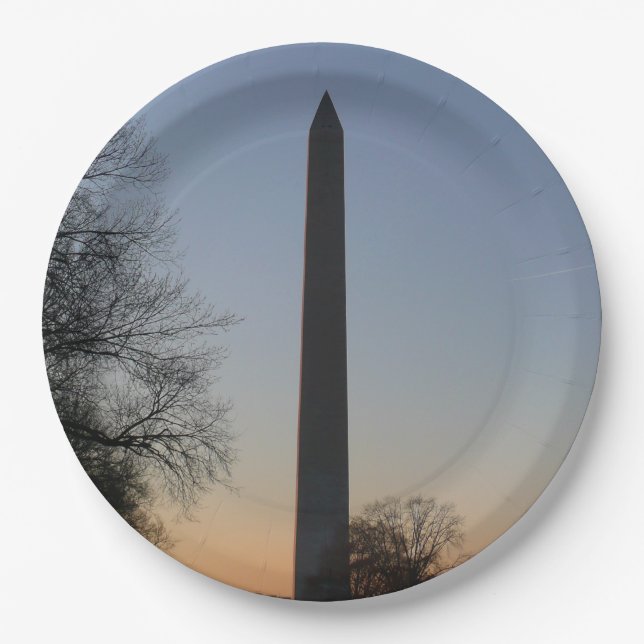 Washington Monument at Sunset in DC Paper Plate (Front)