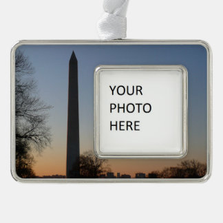 Washington Monument at Sunset in DC Silver Plated Framed Ornament