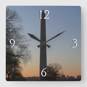 Washington Monument at Sunset in DC Square Wall Clock