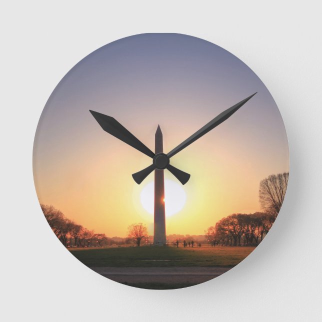 Washington Monument at Sunset Round Clock (Front)