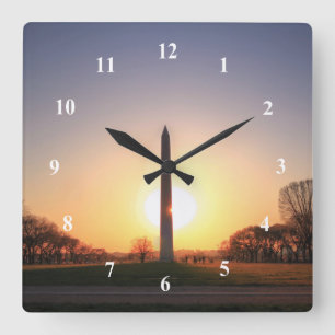 Washington Monument at Sunset Square Wall Clock