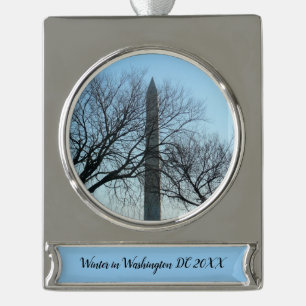 Washington Monument in Winter I Landscape Silver Plated Banner Ornament