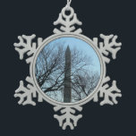 Washington Monument in Winter I Landscape Snowflake Pewter Christmas Ornament<br><div class="desc">Here's a shot of the famous Washington Monument in winter through some cherry trees.  Check out our store for more pictures of famous scenery in Washington DC.  This picture is also featured as the widescreen wallpaper "Washington Monument in Winter I" from www.mlewallpapers.com.</div>