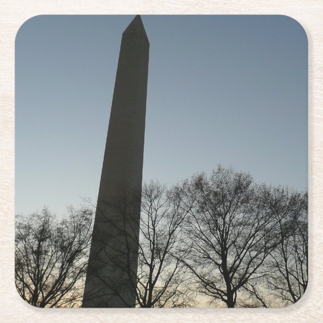 Washington Monument in Winter II Landscape Square Paper Coaster (Front)