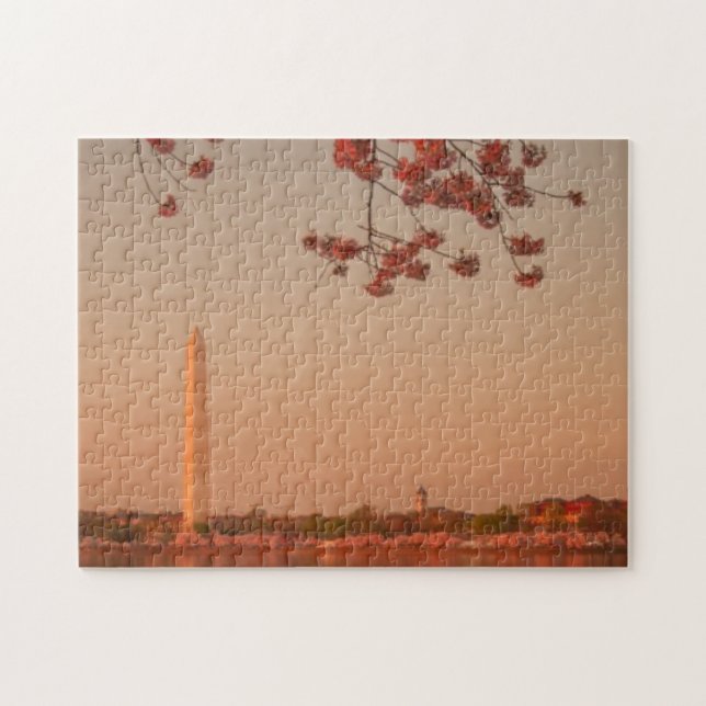 Washington Monument Sakura at sunset. Jigsaw Puzzle (Horizontal)