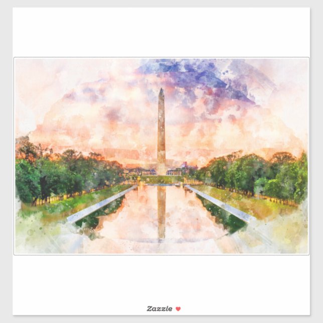 Washington Monument watercolor during sunset (Sheet)