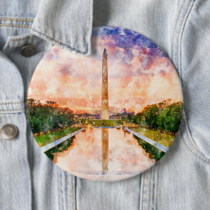 Washington Monument watercolor during sunset 6 Cm Round Badge