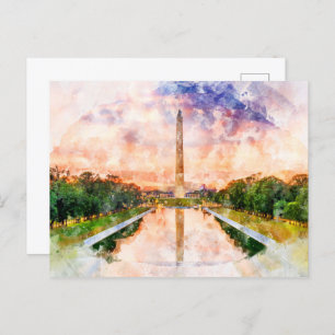 Washington Monument watercolor during sunset Postcard