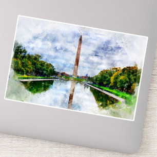 Washington Monument Watercolor with Reflection