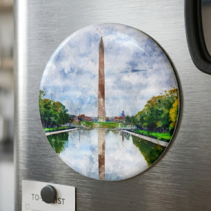 Washington Monument Watercolor with Reflection Magnet