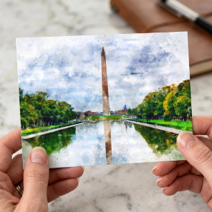 Washington Monument watercolor with reflection Postcard