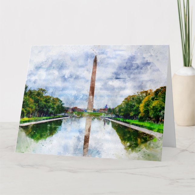 Washington Monument watercolor with reflection Thank You Card (Front)