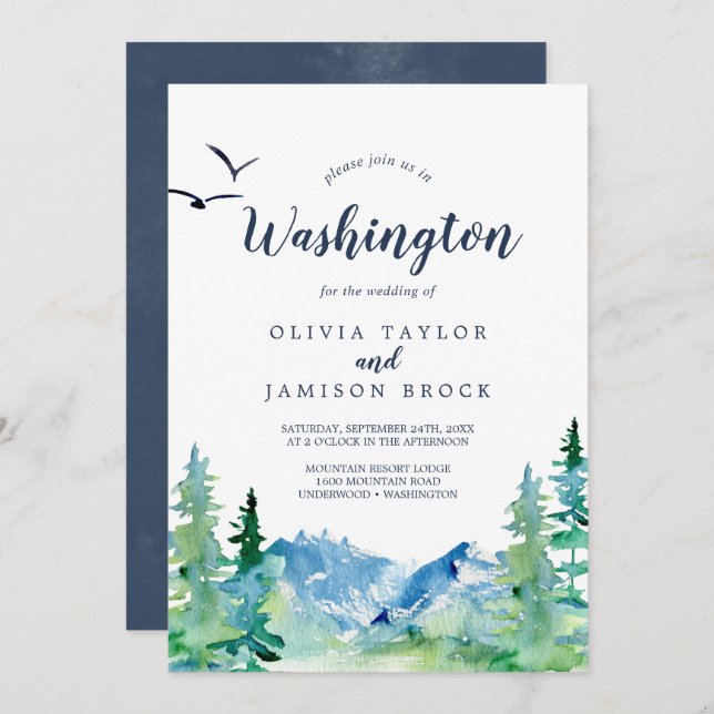 Washington Mountain Destination Wedding Invitation (Front/Back)