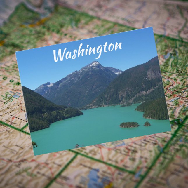 Washington North Cascades Diablo Lake Travel Postcard (In Situ Map)