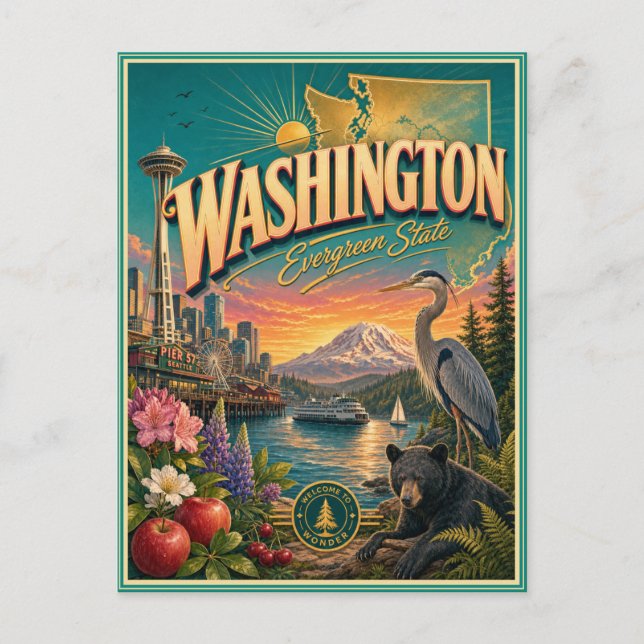 Washington Retro Travel Souvenir Postcard (Front)