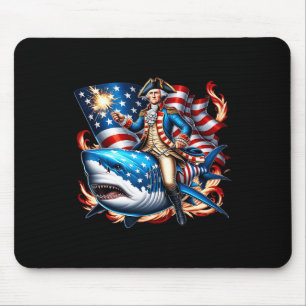 Washington Riding Shark Funny July 4th American Fl Mouse Pad