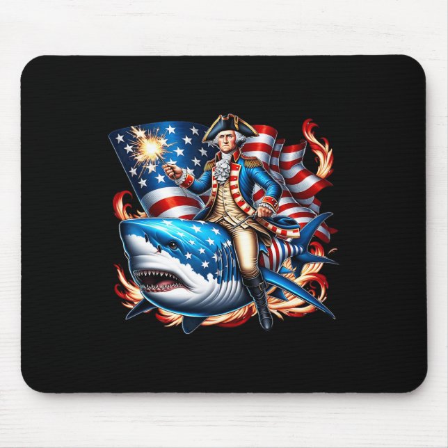 Washington Riding Shark Funny July 4th American Fl Mouse Pad (Front)