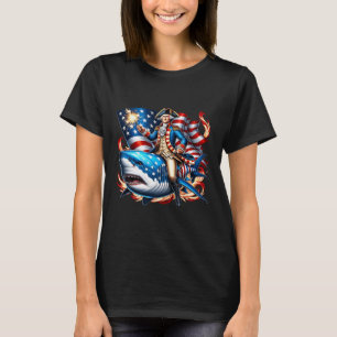 Washington Riding Shark Funny July 4th American Fl T-Shirt