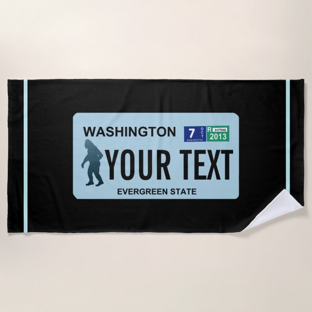 Washington Sasquatch License Plate Beach Towel (Front)
