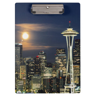 Washington, Seattle, Skyline at night from Kerry 1 Clipboard
