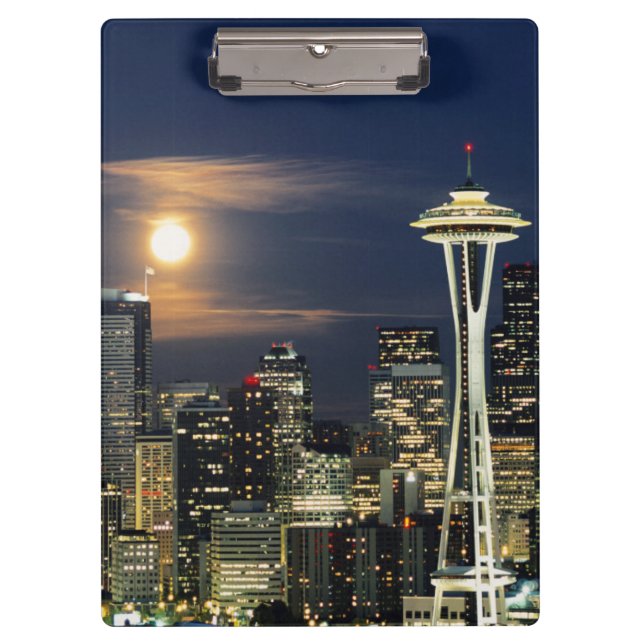 Washington, Seattle, Skyline at night from Kerry 1 Clipboard (Front)