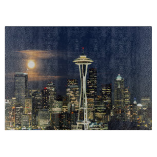 Washington, Seattle, Skyline at night from Kerry 1 Cutting Board