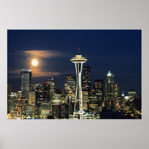 Washington, Seattle, Skyline at night from Kerry 1 Poster