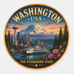 Washington Seattle Skyline Escape 🟡 Classic Round Sticker