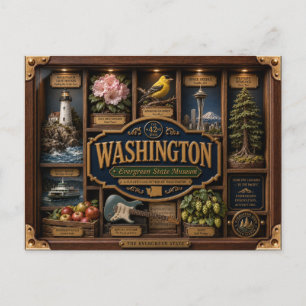 Washington Shadow Box 3D Figurine State Postcard
