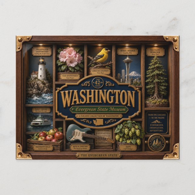 Washington Shadow Box 3D Figurine State Postcard (Front)