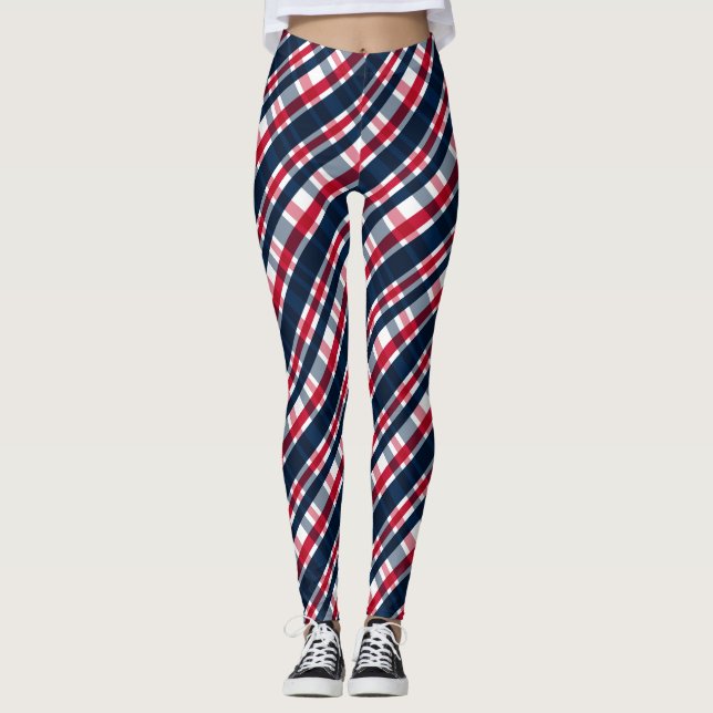 Washington Sports Fan Blue White Red Plaid Leggings (Front)