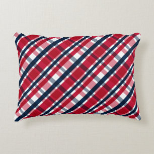 Washington Sports Fan Red White Blue Plaid Decorative Cushion