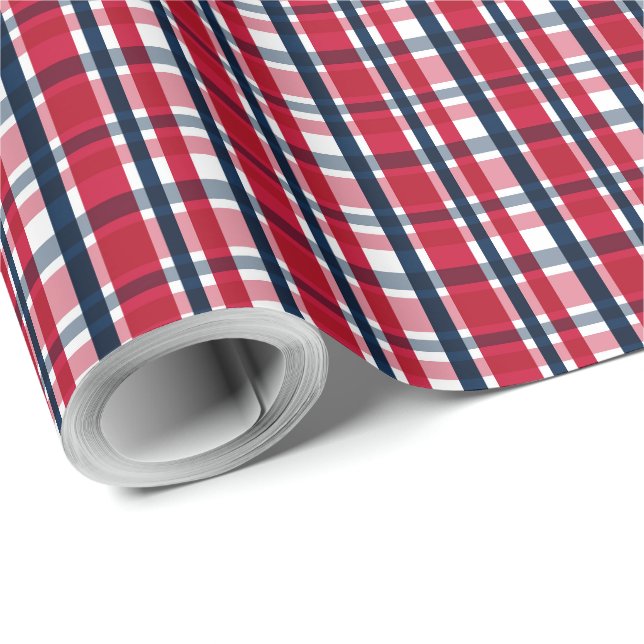 Washington Sports Fan Red White Blue Plaid Wrapping Paper (Roll Corner)